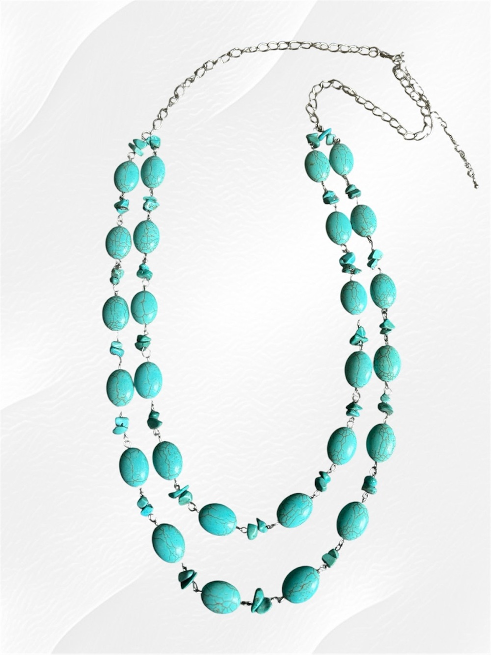 Turquoise Magnesite Beaded Double-Strand Necklace Teardrop Boho-Hippie Necklace
